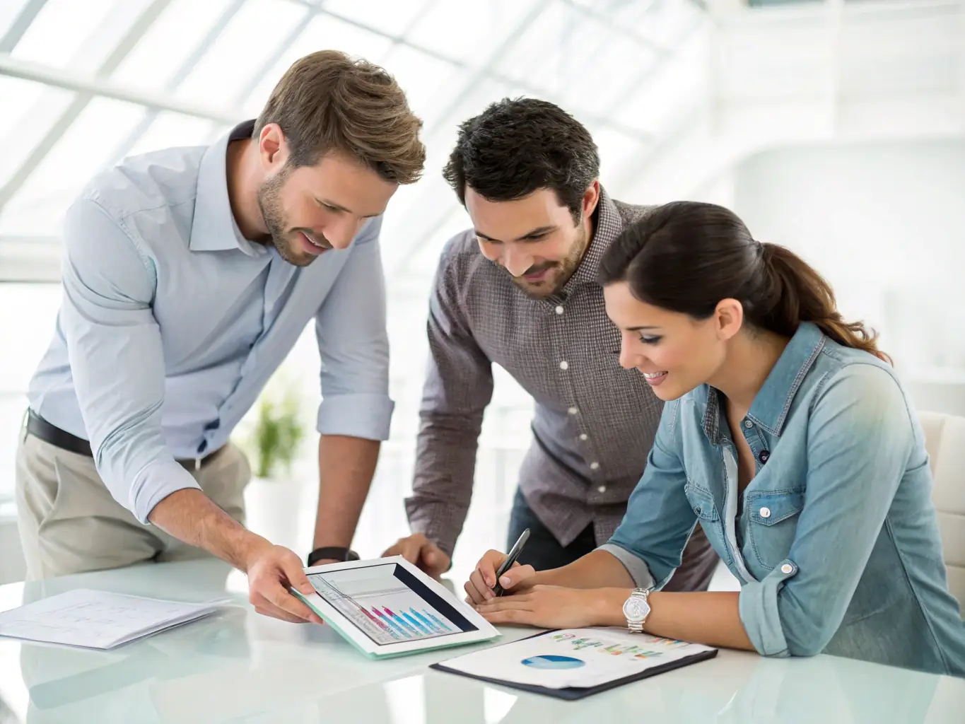 An image of a startup team reviewing financial charts and planning strategies on a laptop, symbolizing strategic financial planning.
