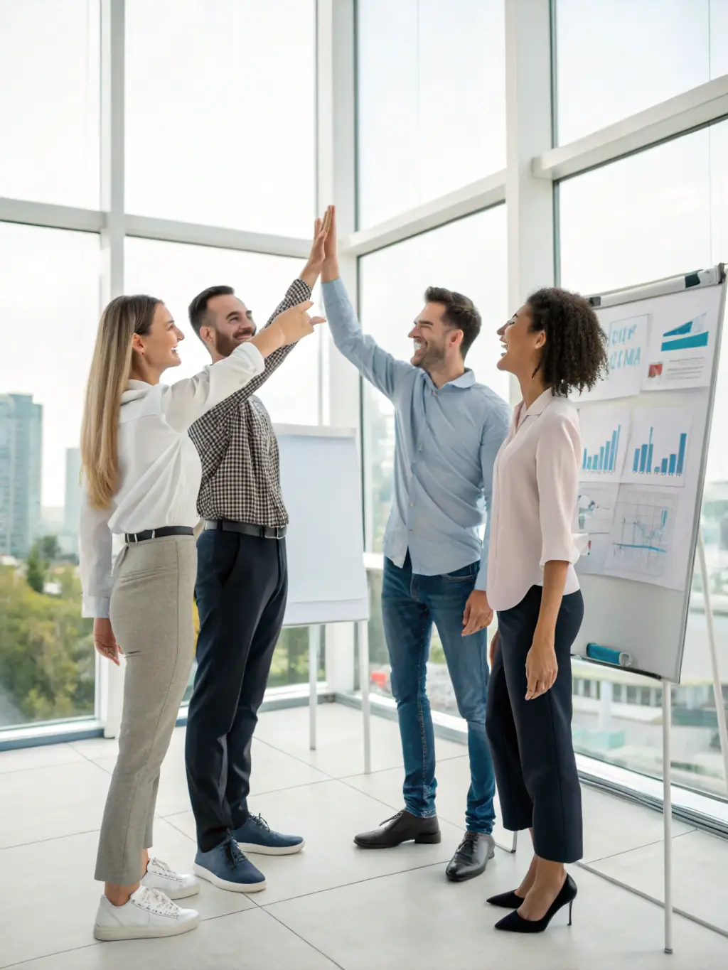 A startup team celebrating a successful funding round, with financial advisors present, highlighting the importance of capital acquisition.